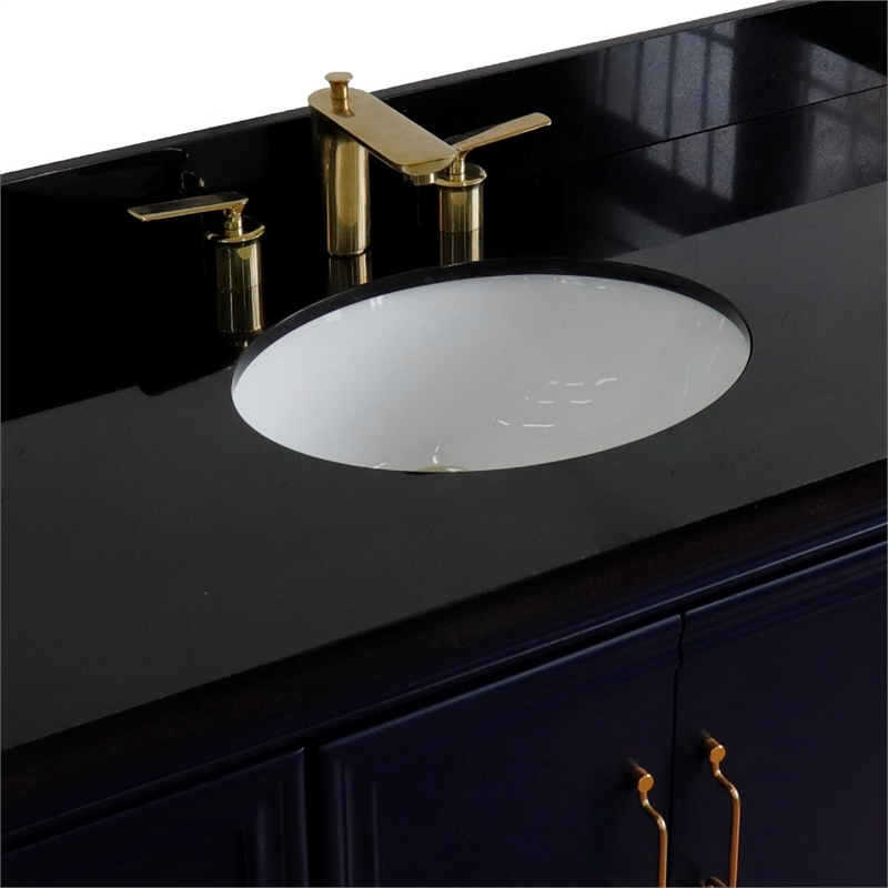 Pemberly Row 49 in. Single Wooden Vanity Blue w/ Black Galaxy Granite Oval Sink