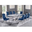 Pemberly Row White Marble 9pc Dining Set w/ Silver Stainless Steel & 8 Chairs