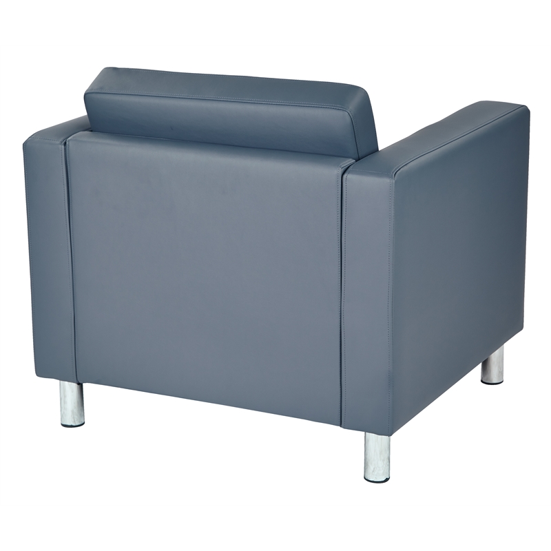 Pemberly Row Contemporary Faux Leather Armchair In Blue Vinyl Fabric