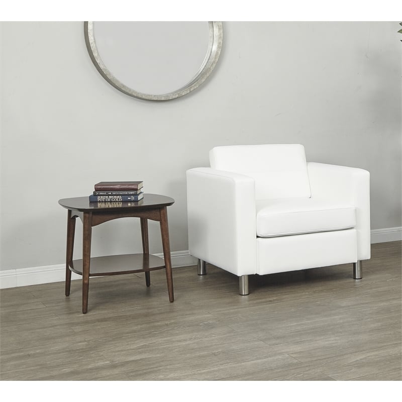 Pemberly Row Contemporary Faux Leather Armchair In Snow White Vinyl Fabric
