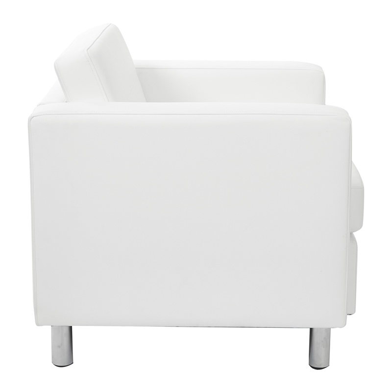 Pemberly Row Contemporary Faux Leather Armchair In Snow White Vinyl Fabric