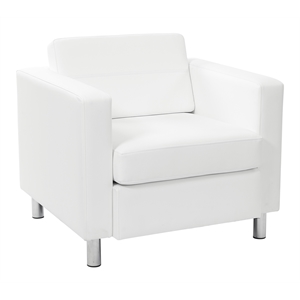 Pemberly Row Contemporary Faux Leather Armchair In Snow White Vinyl Fabric