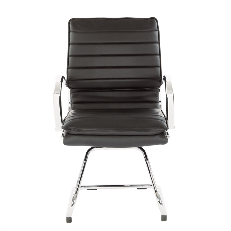 Pemberly Row Guest Faux Leather Chair in Black with Chrome Base