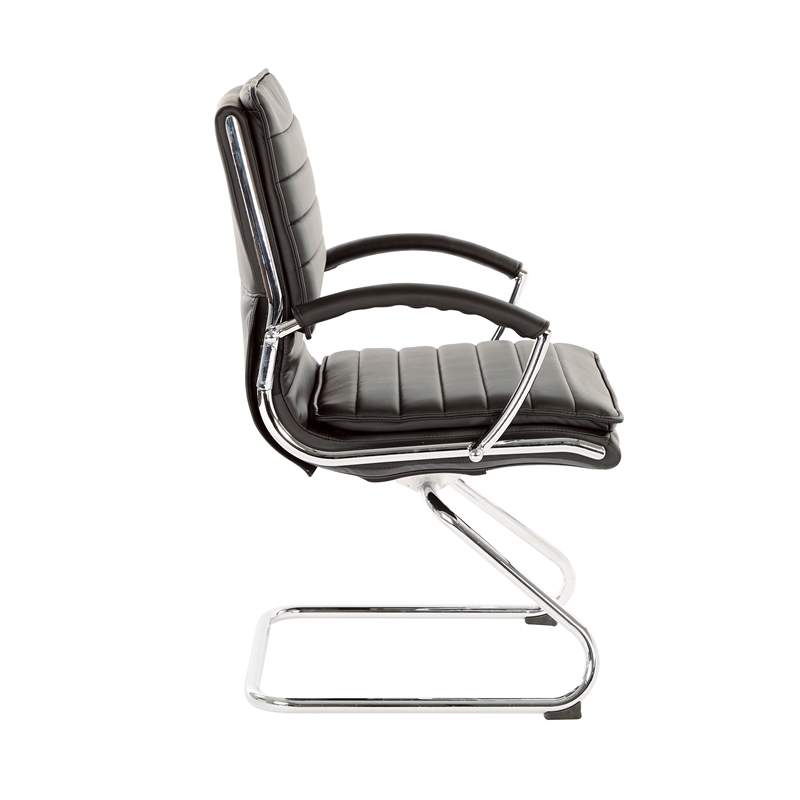 Pemberly Row Guest Faux Leather Chair in Black with Chrome Base