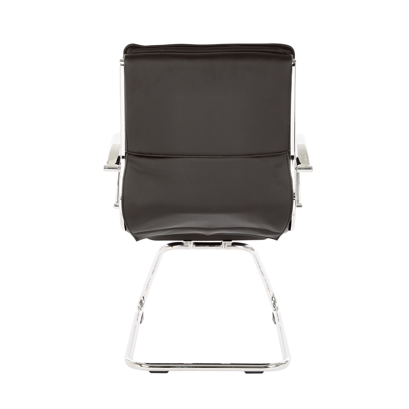 Pemberly Row Guest Faux Leather Chair in Black with Chrome Base