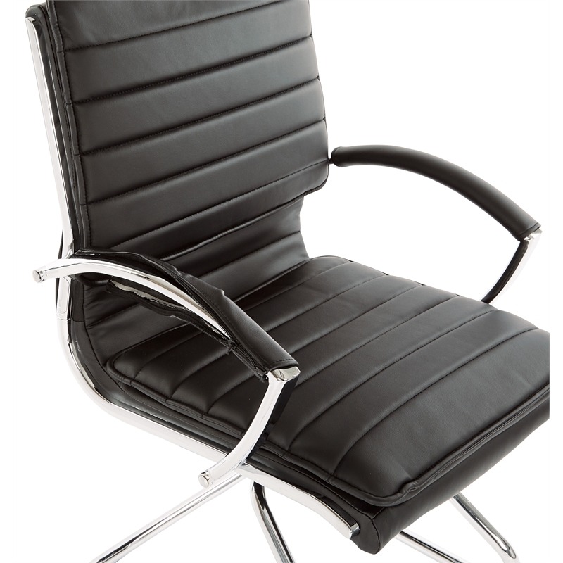 Pemberly Row Guest Faux Leather Chair in Black with Chrome Base