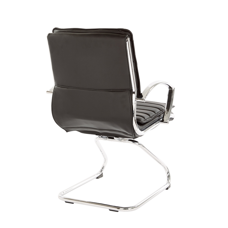 Pemberly Row Guest Faux Leather Chair in Black with Chrome Base