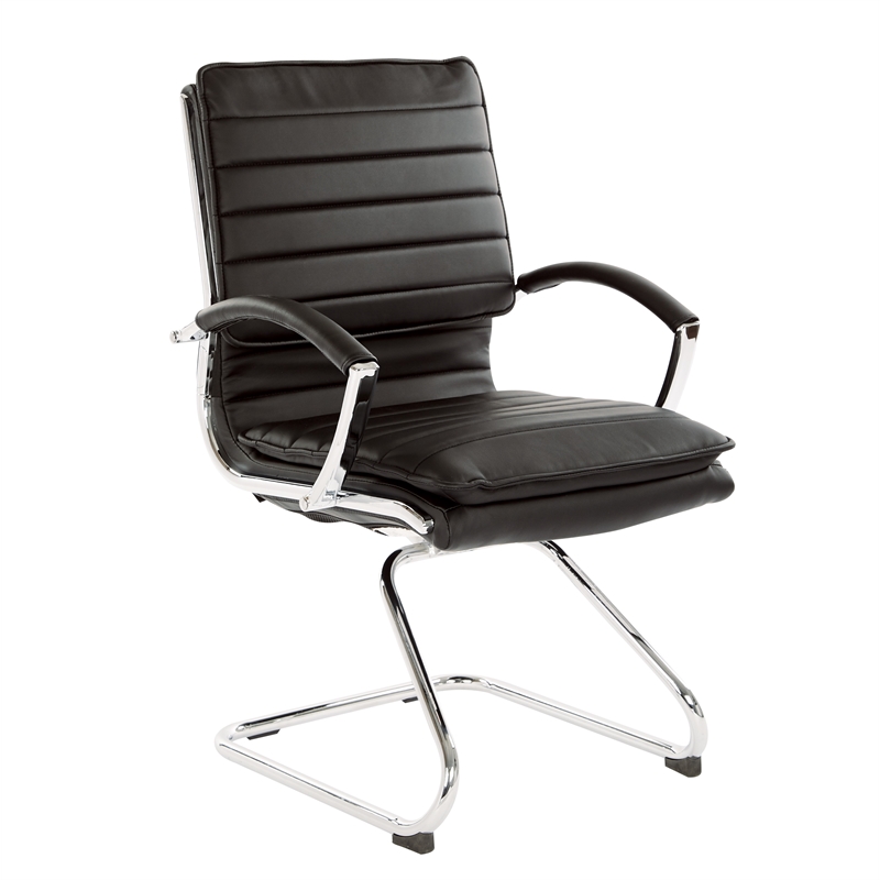 Pemberly Row Guest Faux Leather Chair in Black with Chrome Base