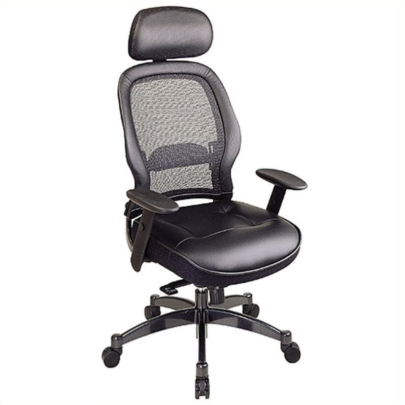 Pemberly Row Black Back Executive Office Chair with Leather Seat