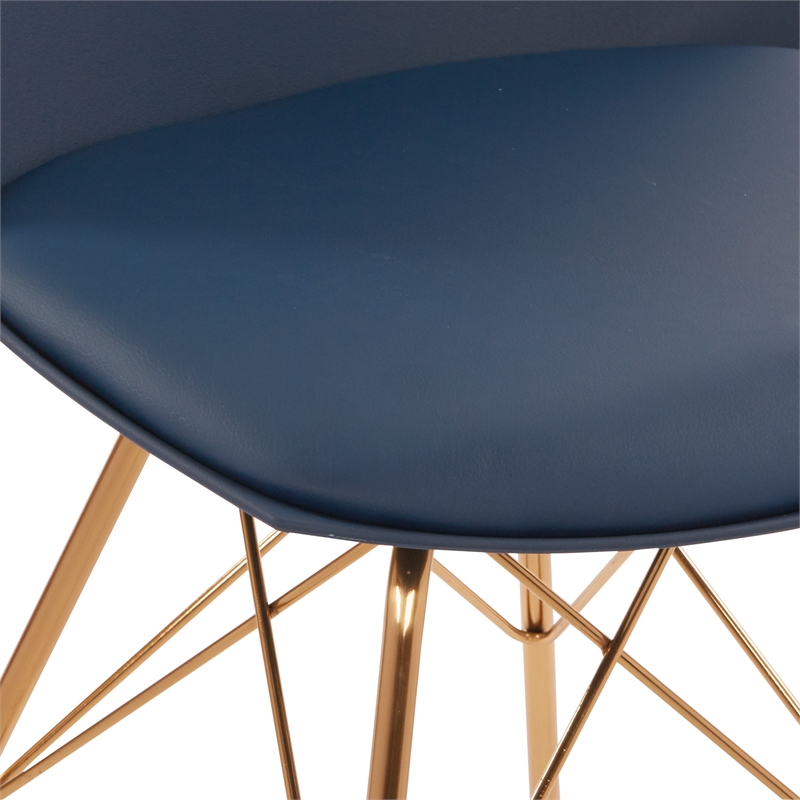 Pemberly Row Chair in Navy Blue Faux Leather with Gold Chrome Base