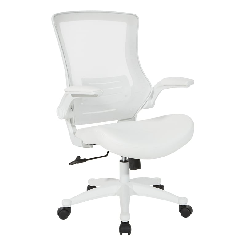 Pemberly Row White Screen Back Manager's Chair in White Faux Leather