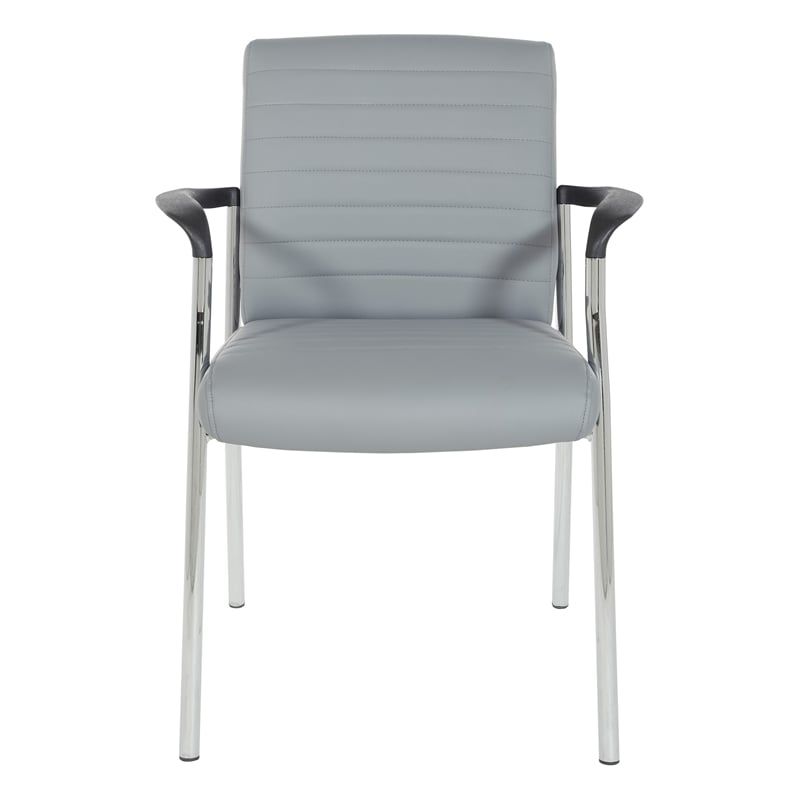 Pemberly Row Guest Chair in Charcoal Gray Faux Leather with Chrome Frame