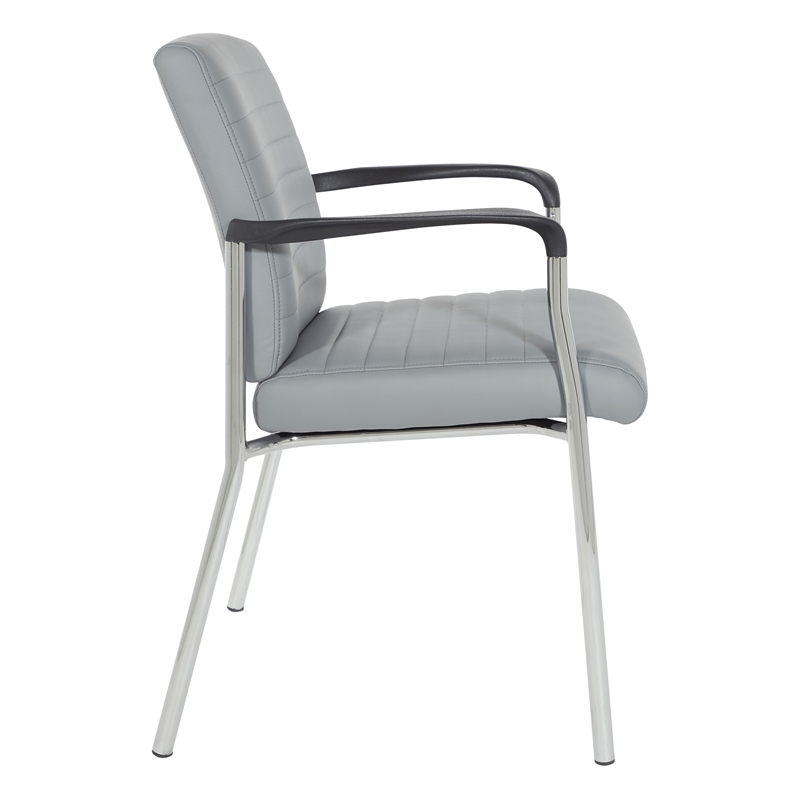 Pemberly Row Guest Chair in Charcoal Gray Faux Leather with Chrome Frame