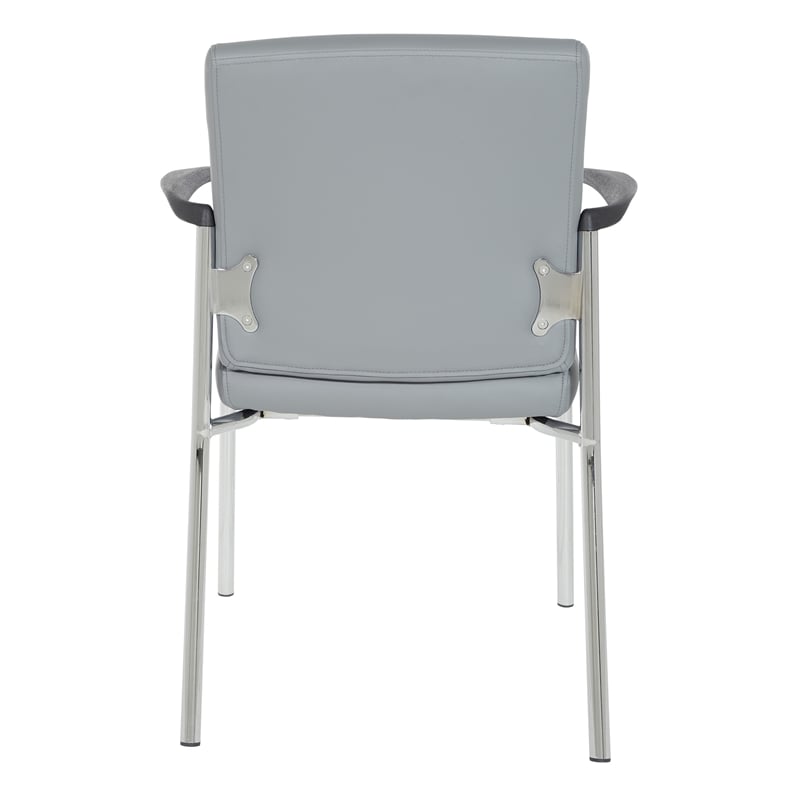 Pemberly Row Guest Chair in Charcoal Gray Faux Leather with Chrome Frame