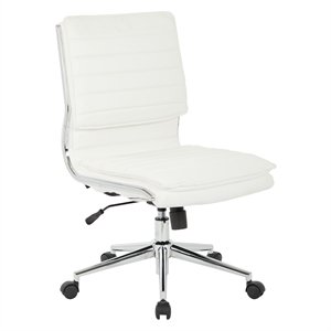 Pemberly Row Armless Mid Back Manager's Faux Leather Chrome Base Chair - White