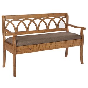 Pemberly Row Storage Bench in Distressed Toffee Brown Frame & Latte Seat Cushion