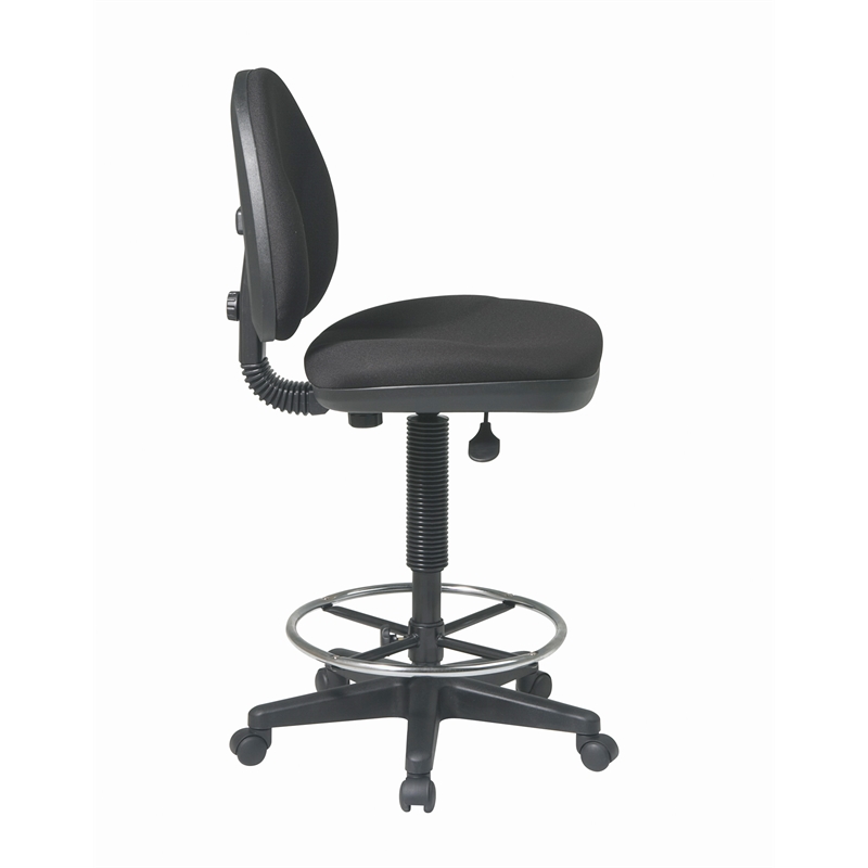 Pemberly Row Black Fabric Seat and Back Drafting Chair with Adjustable Foot Ring