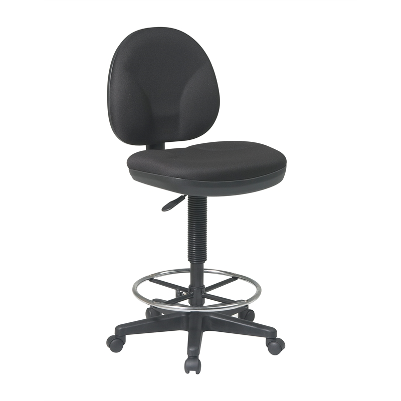 Pemberly Row Black Fabric Seat and Back Drafting Chair with Adjustable Foot Ring