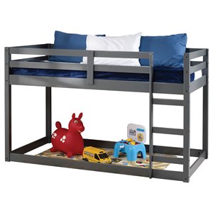 Pemberly Row Contemporary Wood Frame Loft Bed in Gray Finish