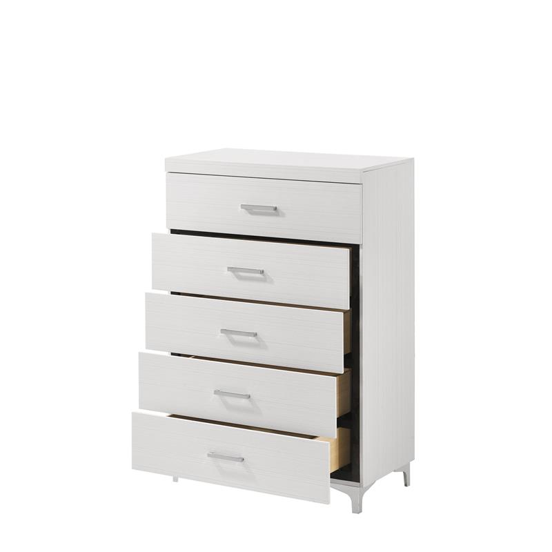 Pemberly Row Contemporary 5-Drawer Wood Chest in White Finish