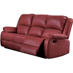 pemberly row modern faux leather motion reclining sofa in red