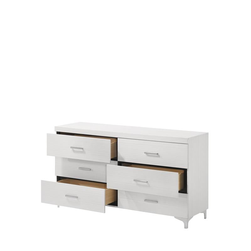 Pemberly Row Contemporary 6-Drawer Wood Frame Dresser in White