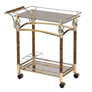 Pemberly Row Modern Serving Cart in Gold Plated and Clear Glass