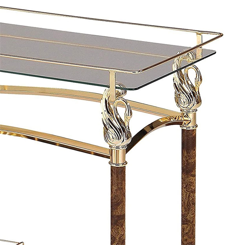 Pemberly Row Modern Serving Cart in Gold Plated and Clear Glass