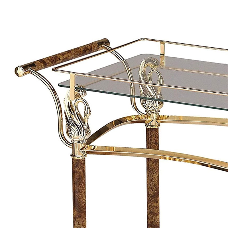Pemberly Row Modern Serving Cart in Gold Plated and Clear Glass
