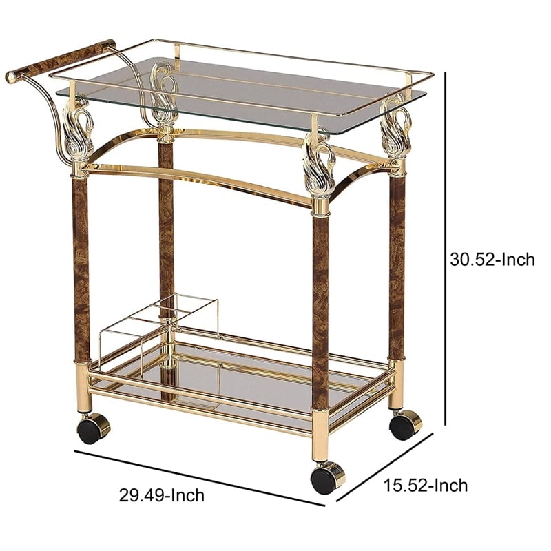 Pemberly Row Modern Serving Cart in Gold Plated and Clear Glass