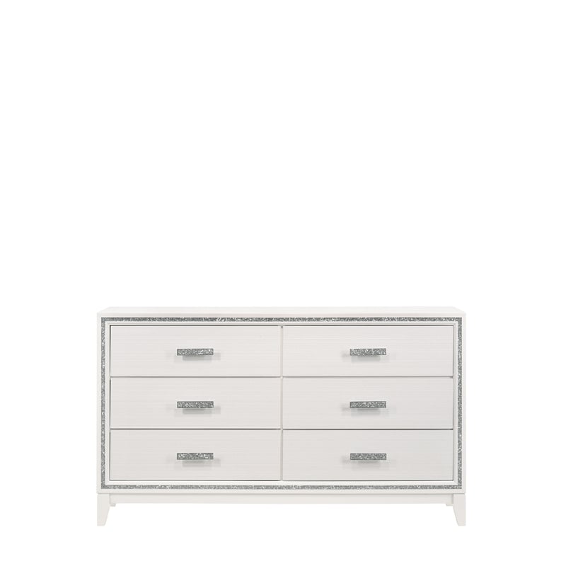Pemberly Row Rectangular Wood 6-Drawer Bedroom Dresser in White