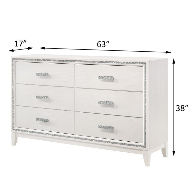 Pemberly Row Rectangular Wood 6-Drawer Bedroom Dresser in White
