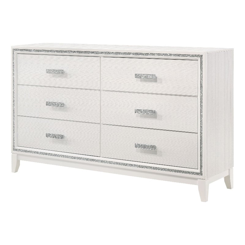 Pemberly Row Rectangular Wood 6-Drawer Bedroom Dresser in White