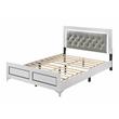 Pemberly Row Faux Leather Tufted Queen Bed with LED in Gray White
