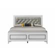 Pemberly Row Faux Leather Tufted Queen Bed with LED in Gray White