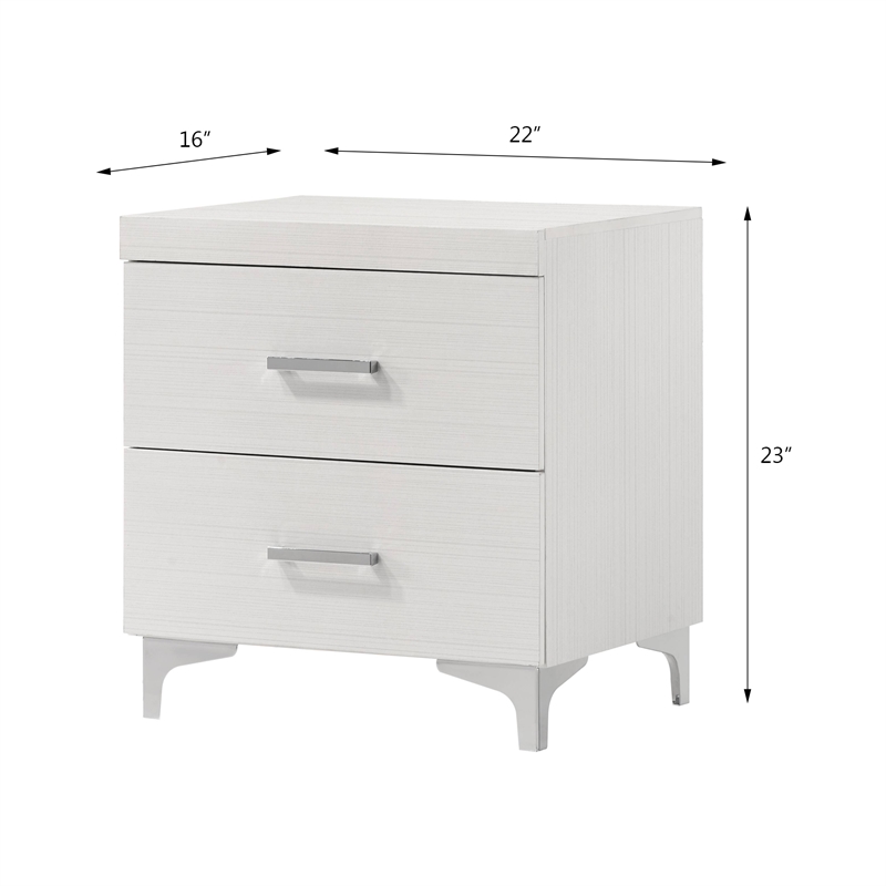 Pemberly Row Contemporary 2-Drawer Wood Nightstand in White Finish