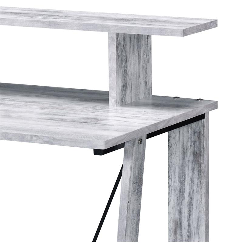 Pemberly Row Wood 2 Shelves Writing Desk in Antique White and Black