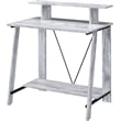 Pemberly Row Wood 2 Shelves Writing Desk in Antique White and Black