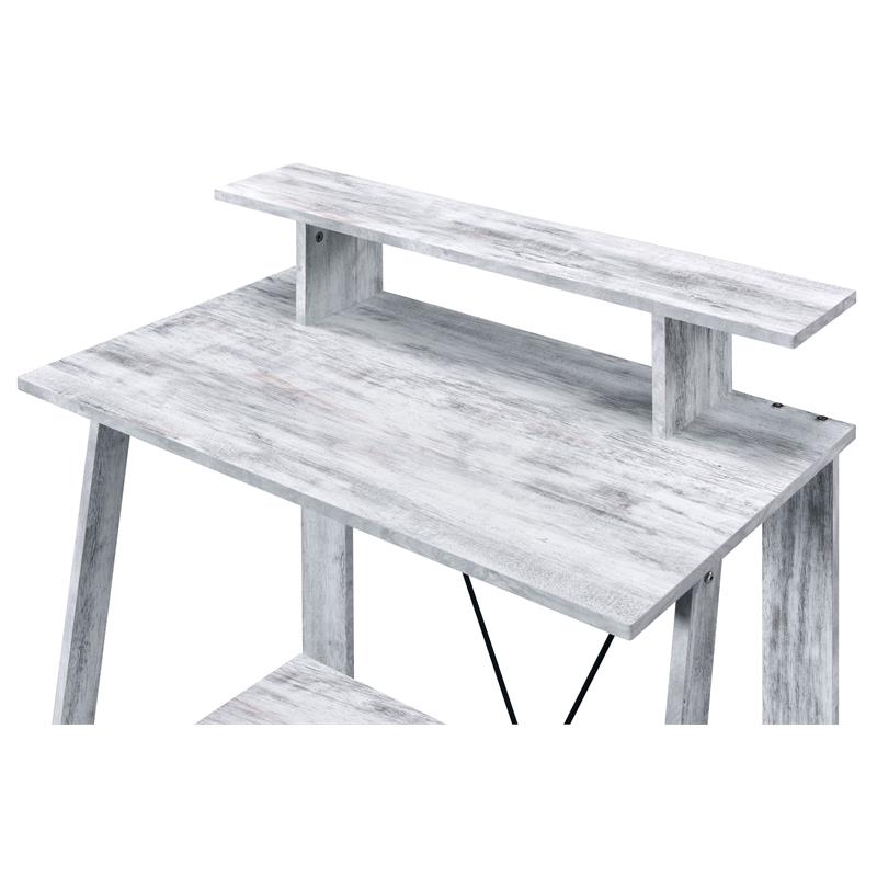 Pemberly Row Wood 2 Shelves Writing Desk in Antique White and Black