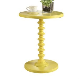 Pemberly Row Contemporary Wood Round Top and Base End Table in Yellow