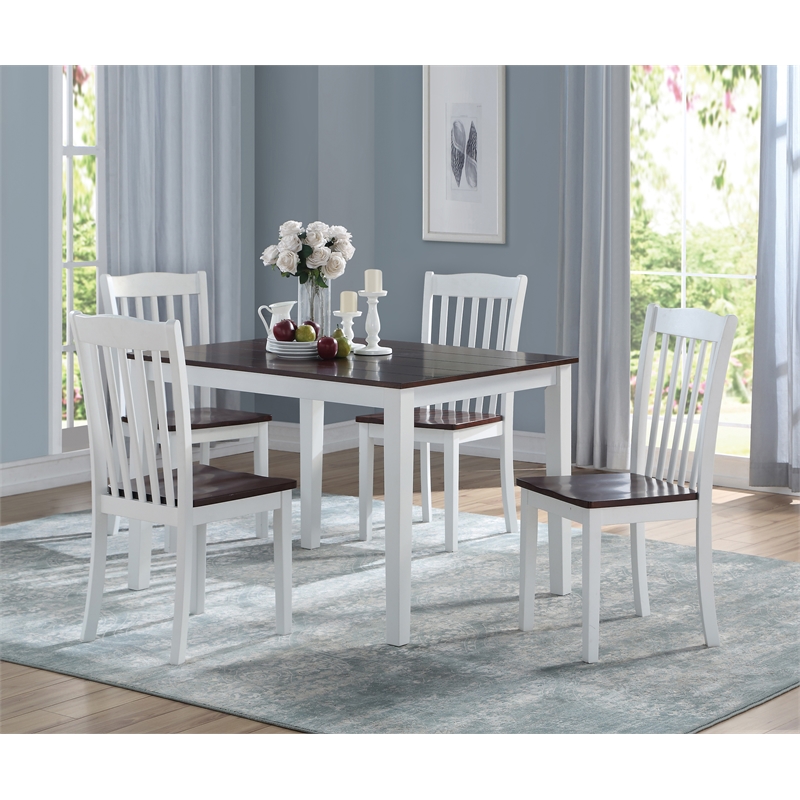 Pemberly Row Green Leigh Slat Back Wood Side Chair in White and Walnut