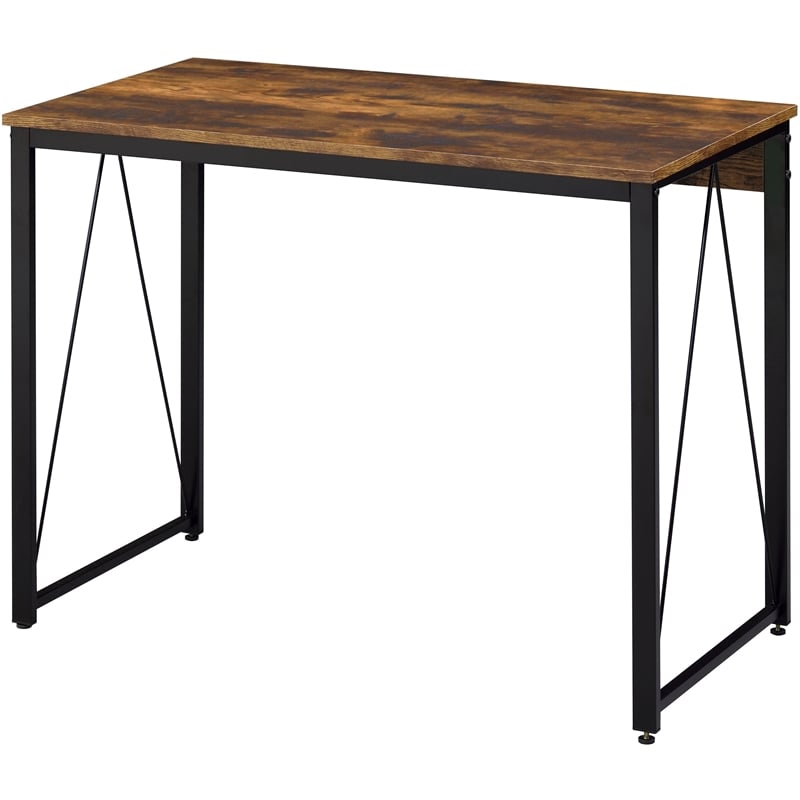 Pemberly Row Wood Rectangle Top Writing Desk in Weathered Oak and Black