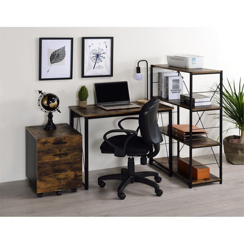 Pemberly Row Wood Rectangle Top Writing Desk in Weathered Oak and Black