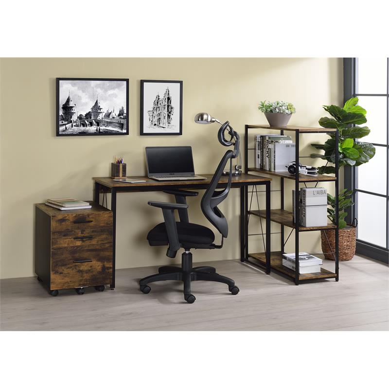 Pemberly Row Wood Rectangle Top Writing Desk in Weathered Oak and Black