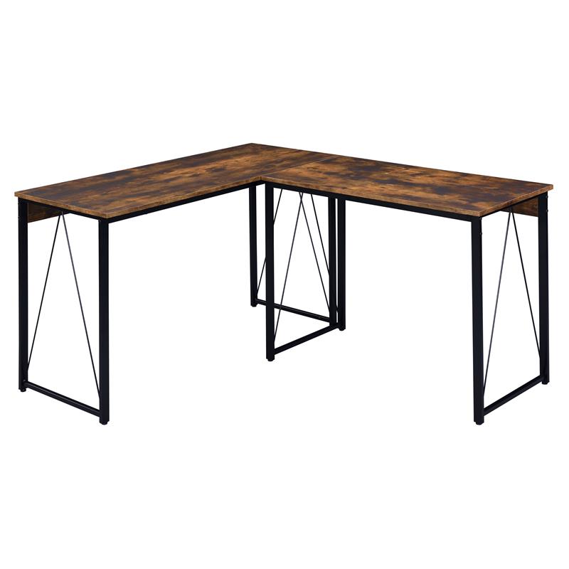 Pemberly Row Wood Rectangle Top Writing Desk in Weathered Oak and Black