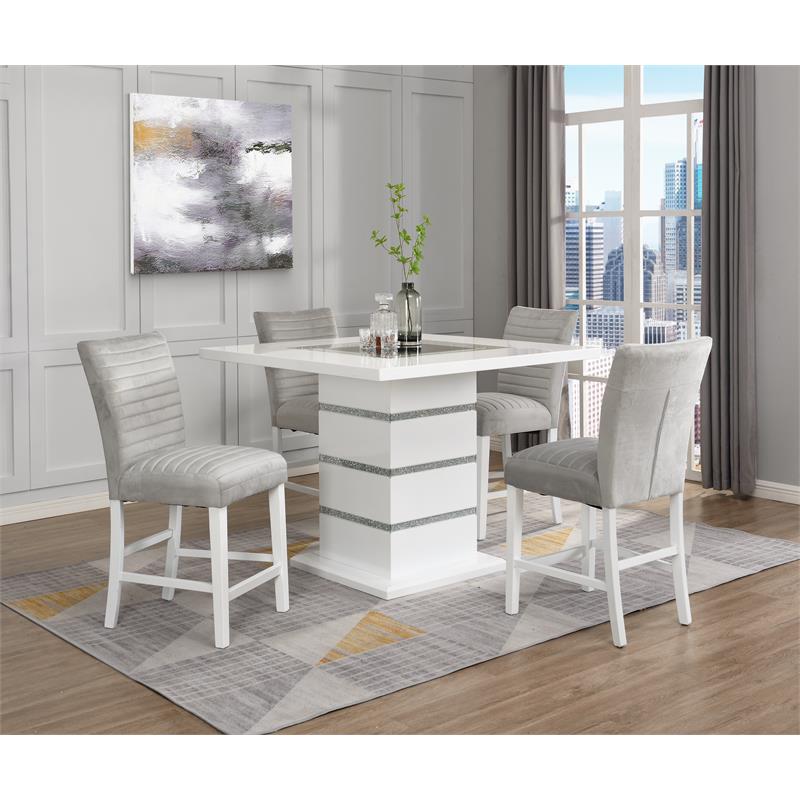 Pemberly Row Counter Chair in Gray Velvet and White High Gloss (Set of 2)