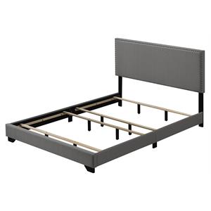 Pemberly Row Fabric Upholstered Queen Bed with Nailhead Trim in Light Gray