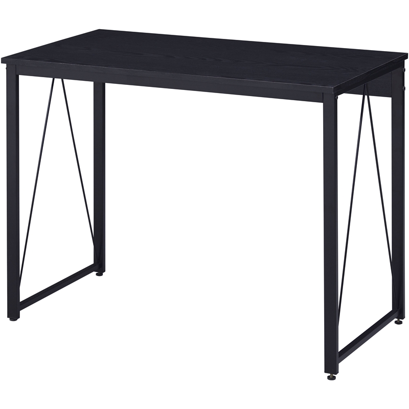 Pemberly Row Wood Rectangle Top Writing Desk with Metal Sled Base in Black