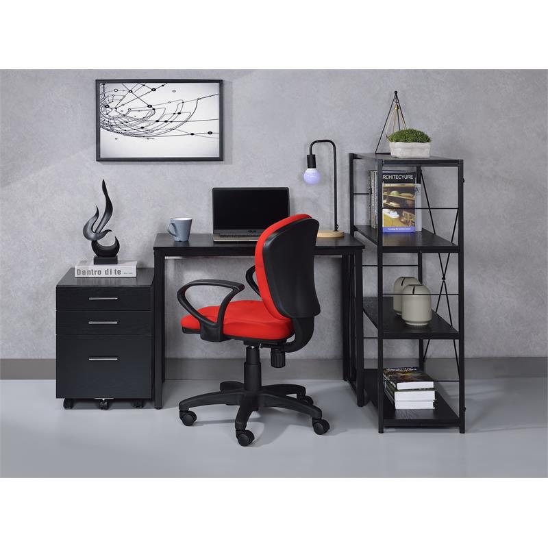 Pemberly Row Wood Rectangle Top Writing Desk with Metal Sled Base in Black