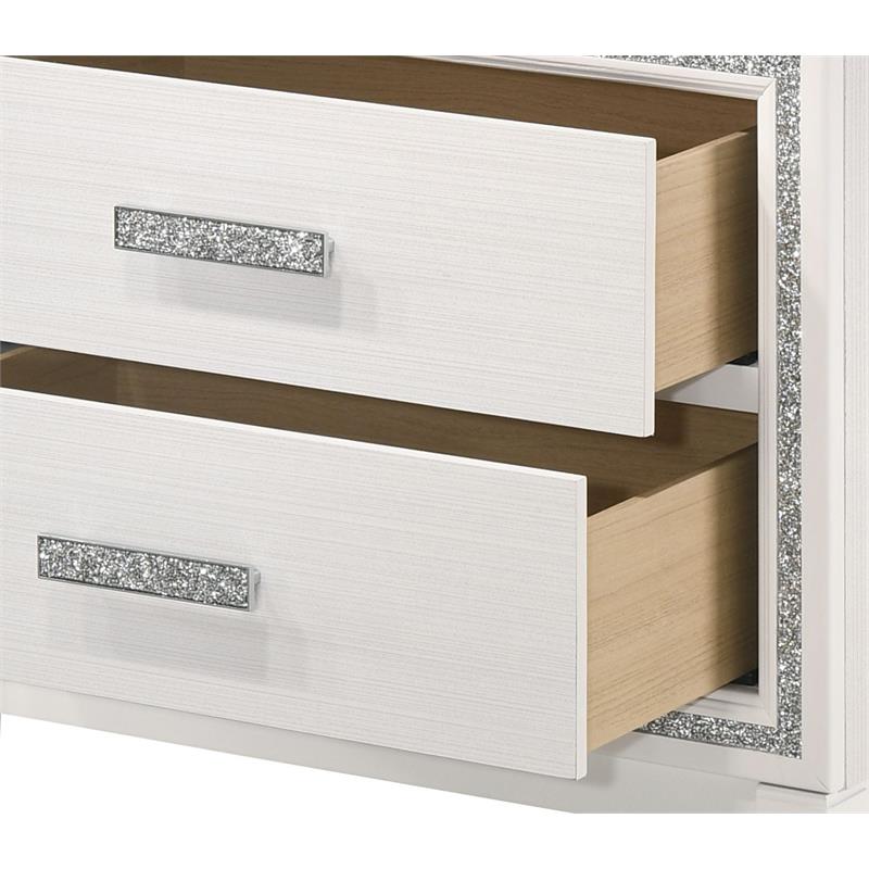 Pemberly Row Wood Rectangular 2-Drawer Nightstand with Silver Trim in White